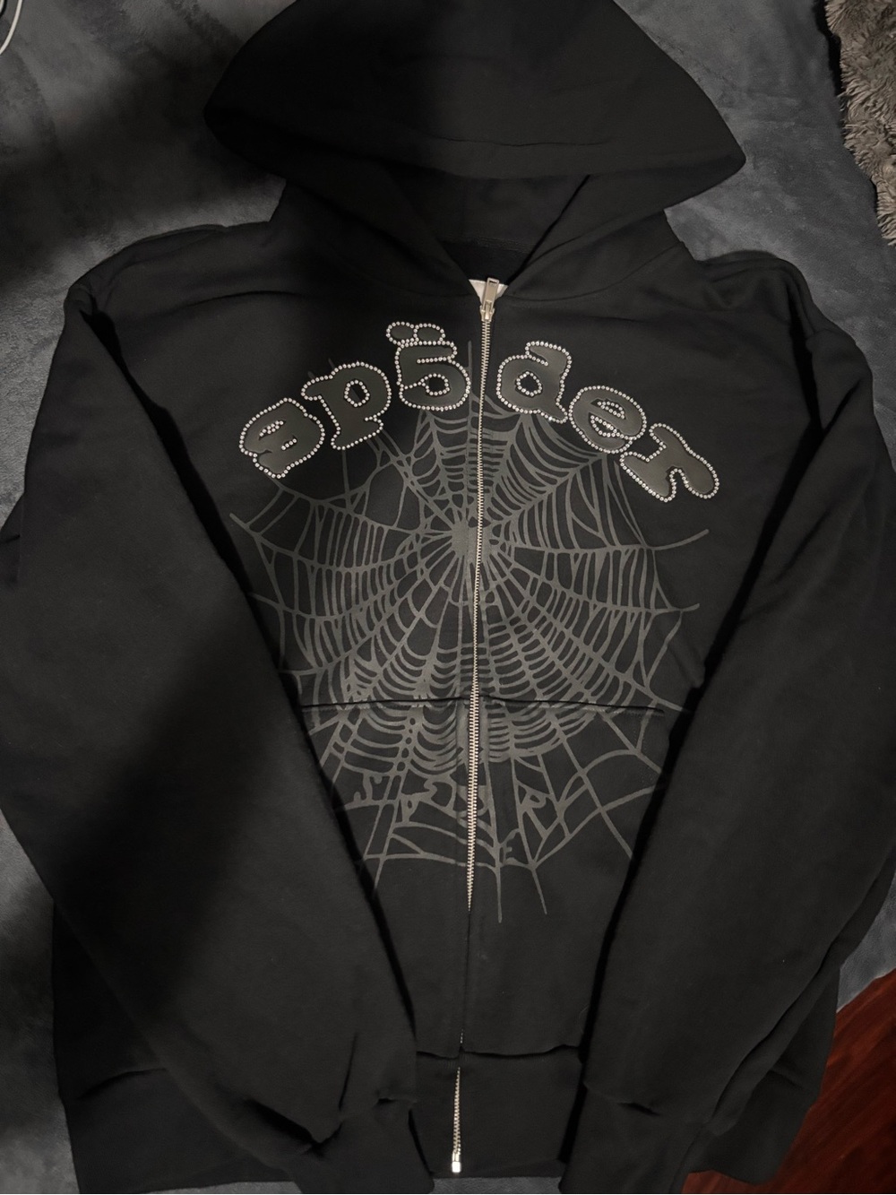 Spyder Black Full-Zip Hoodie with Spiderweb Graphic